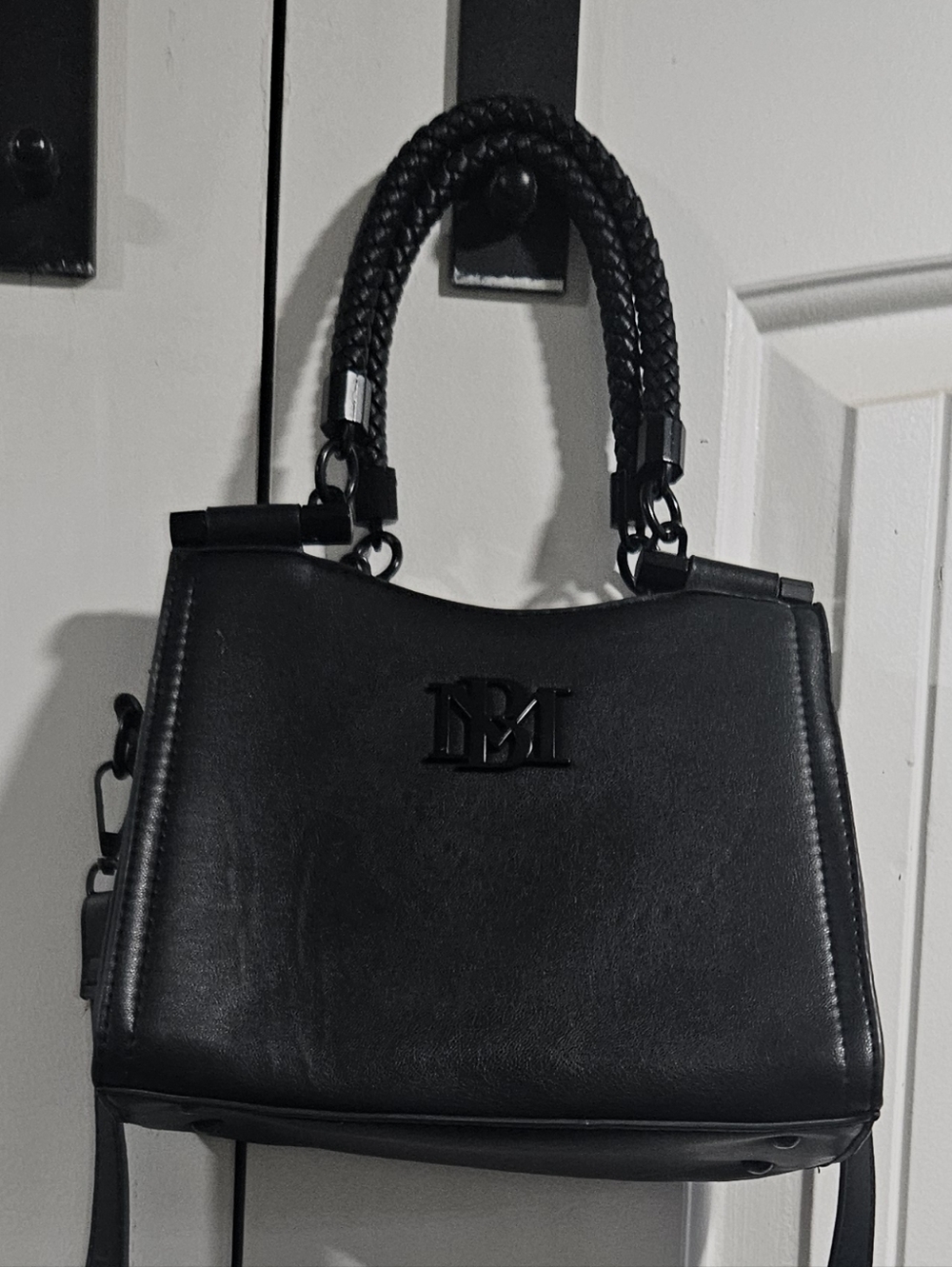 Leather Top-Handle Crossbody Bag - Black
